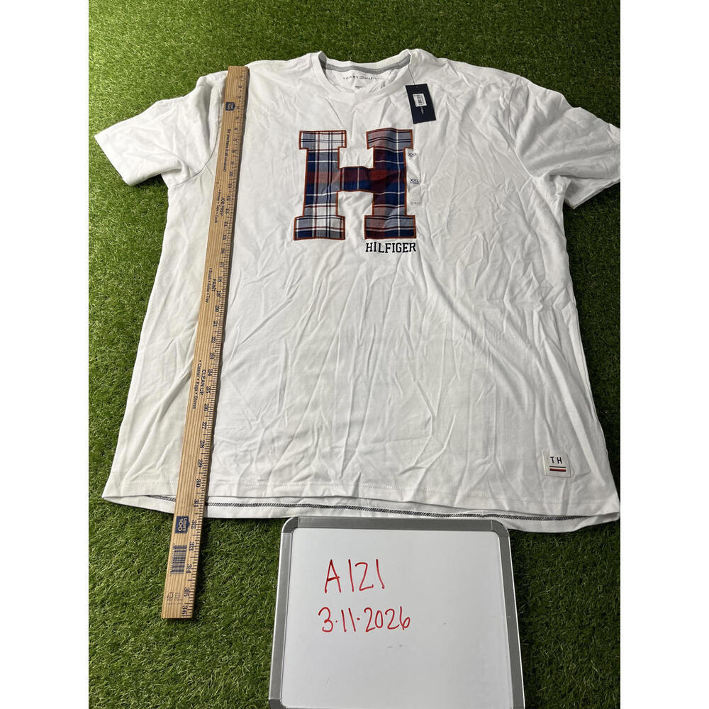 Tommy Hilfiger White Plaid Patch Logo T-Shirt Mens XXL NEW